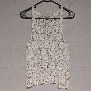 Ivory Lace Crochet Knit Tank Top, 100% Cotton, Cottagecore, Country Boho